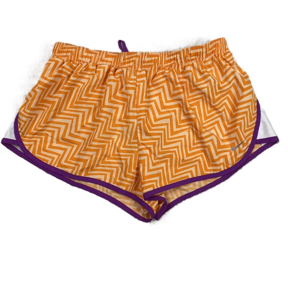 NIKE Dri Fit Tempo Road Race Running Shorts Printed Orange White Womens …